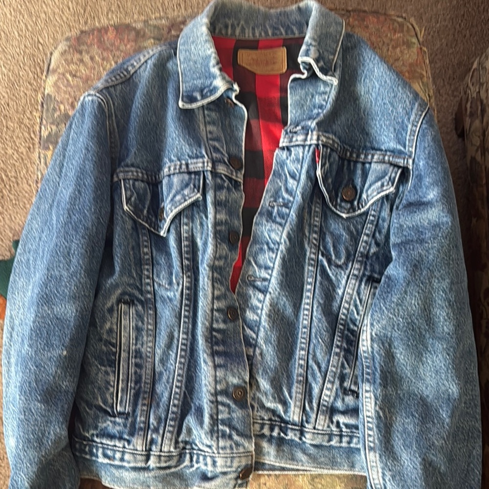 Levi's Blue Denim Jacket with Red Plaid Lining